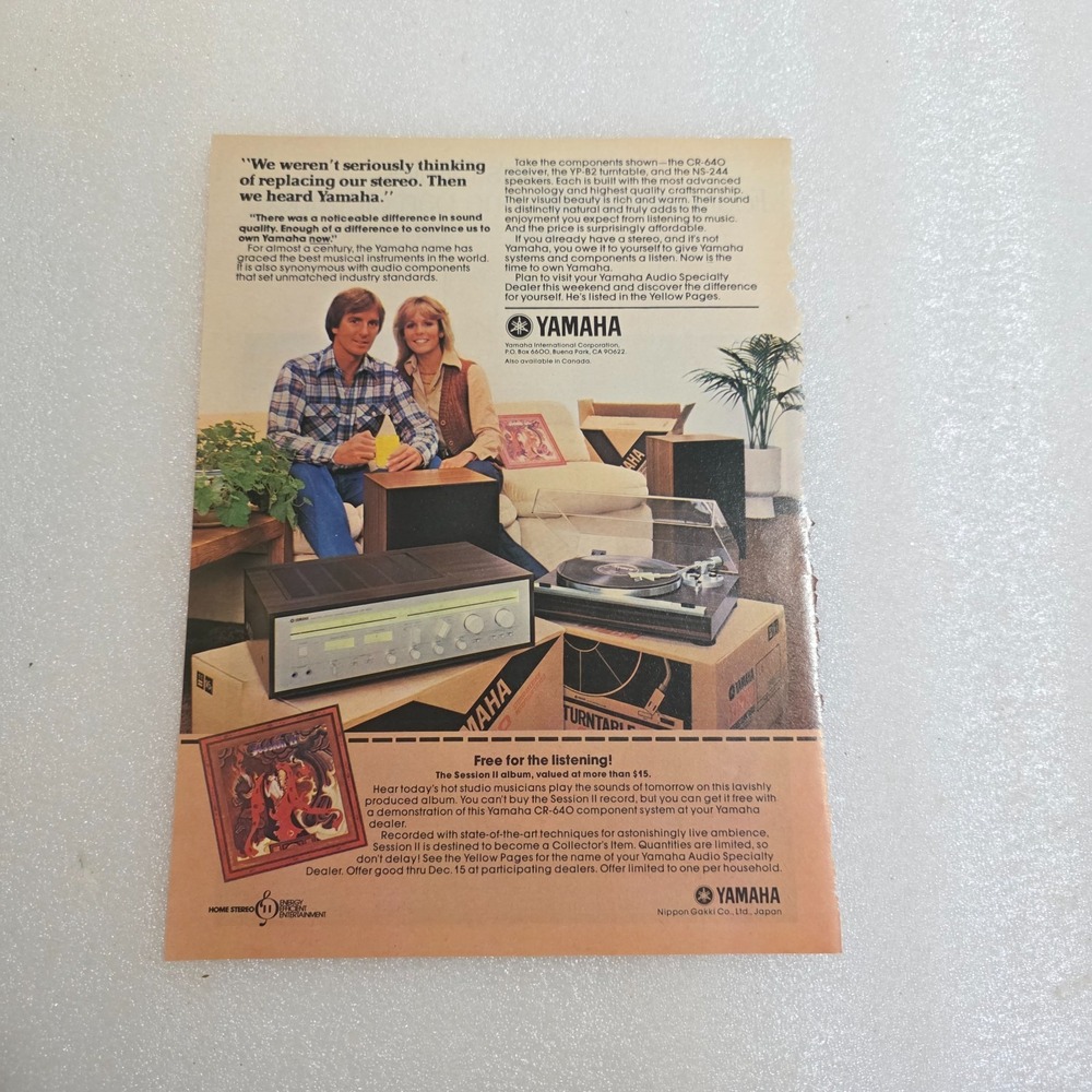 Vintage Print Ad Yamaha stereo turntable record player color 8x10.5 1979